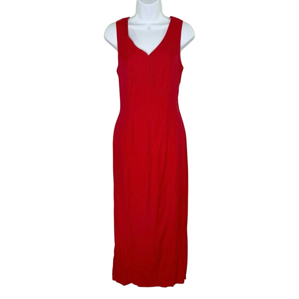 Vintage Alyn Paige Long Sheath Dress M Red Crisscross Back Detail 90s Y2K